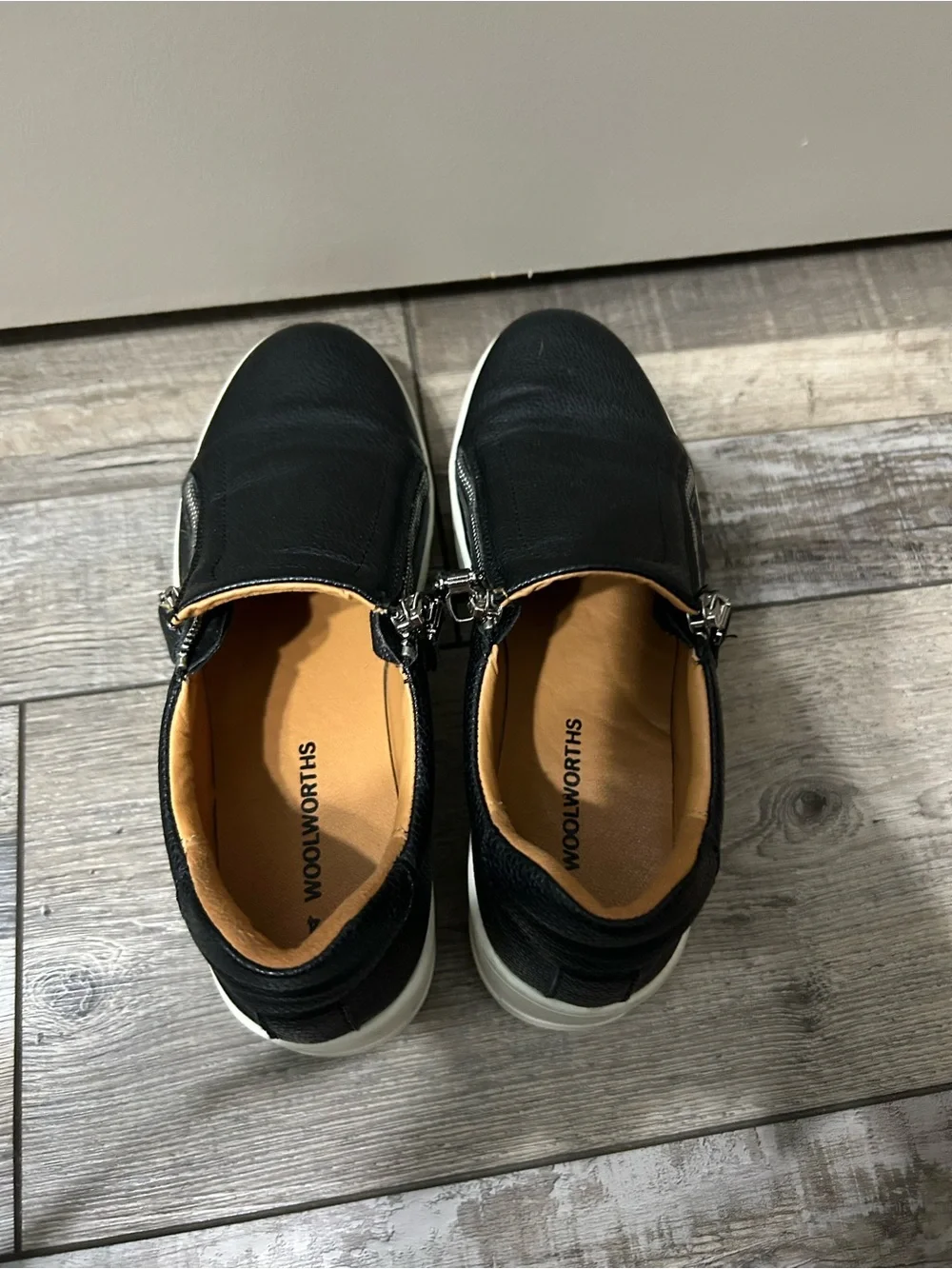 Woolworths Black Leather double Zip-Top Platform Sneakers